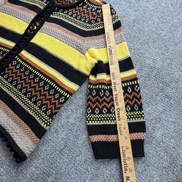 Together Cardigan Sweater Womens 16 Striped Knit Pompom Fringe Open Boho Tribal - Picture 6 of 11